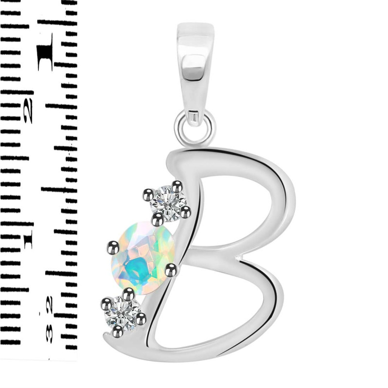 Opal & White Topaz Alphabet B Pendant OPL-RDA-54.