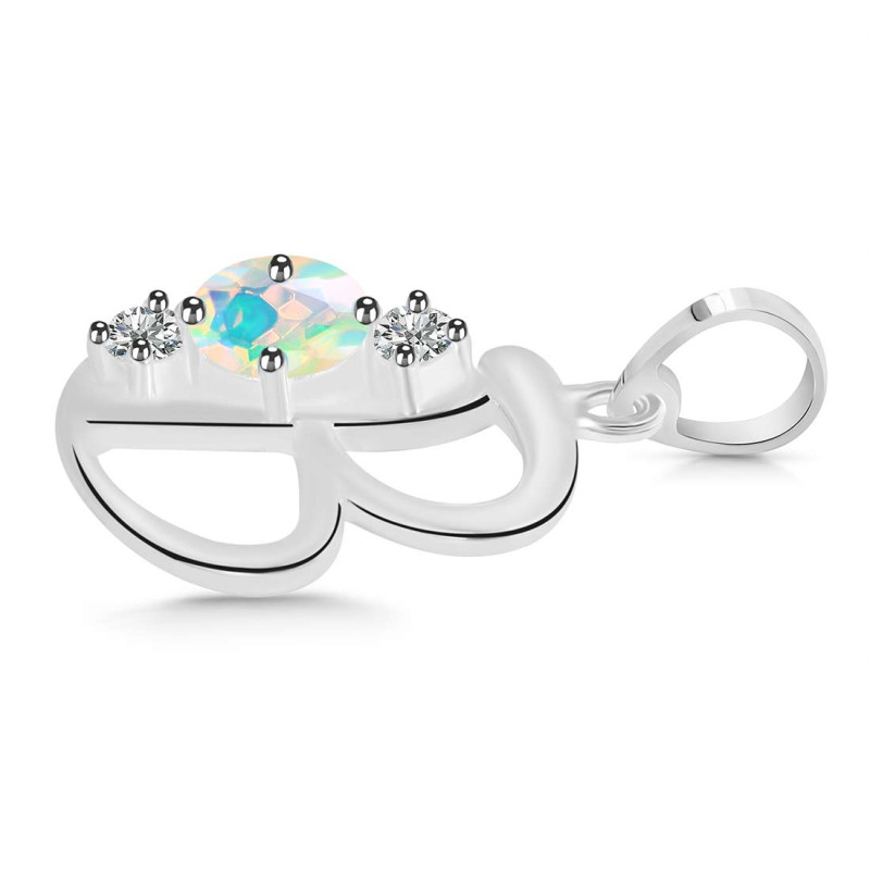 Opal & White Topaz Alphabet B Pendant