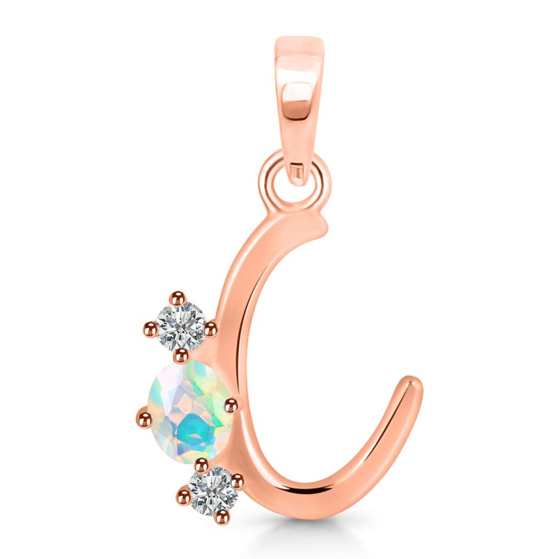 Opal & White Topaz Alphabet C Pendant OPL-RDA-55.