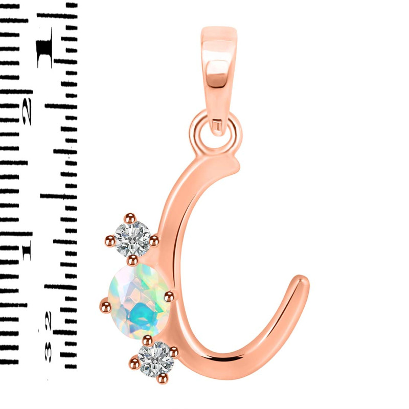 Opal & White Topaz Alphabet C Pendant OPL-RDA-55.