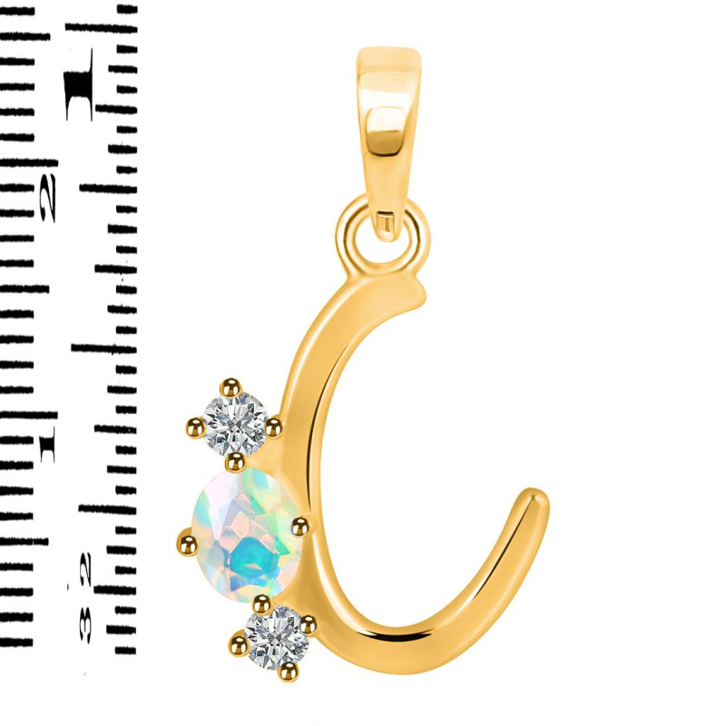 Opal & White Topaz Alphabet C Pendant OPL-RDA-55.