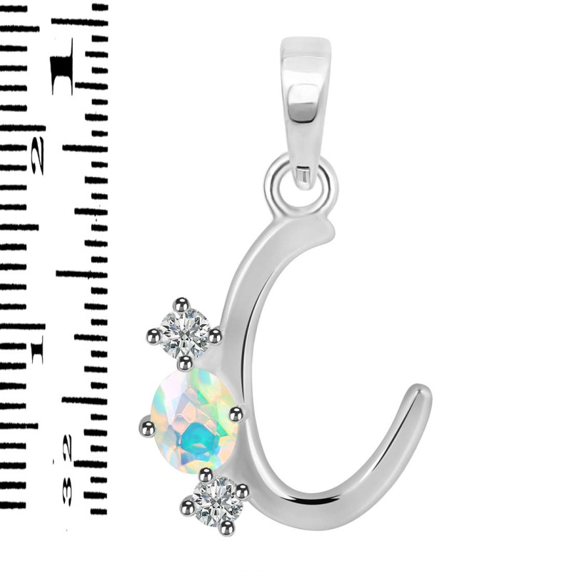 Opal & White Topaz Alphabet C Pendant OPL-RDA-55.