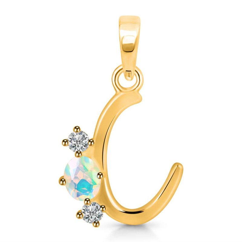 Opal & White Topaz Alphabet C Pendant OPL-RDA-55.
