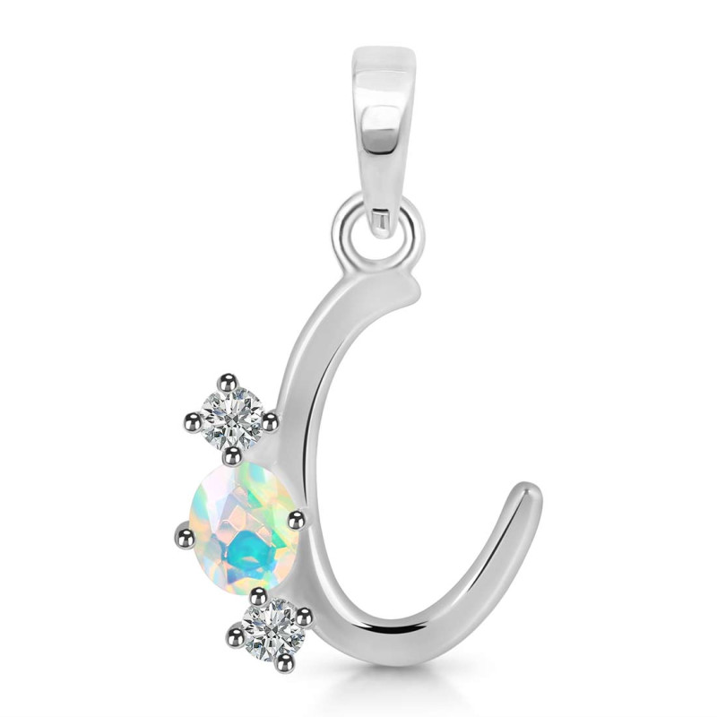 Opal & White Topaz Alphabet C Pendant OPL-RDA-55.