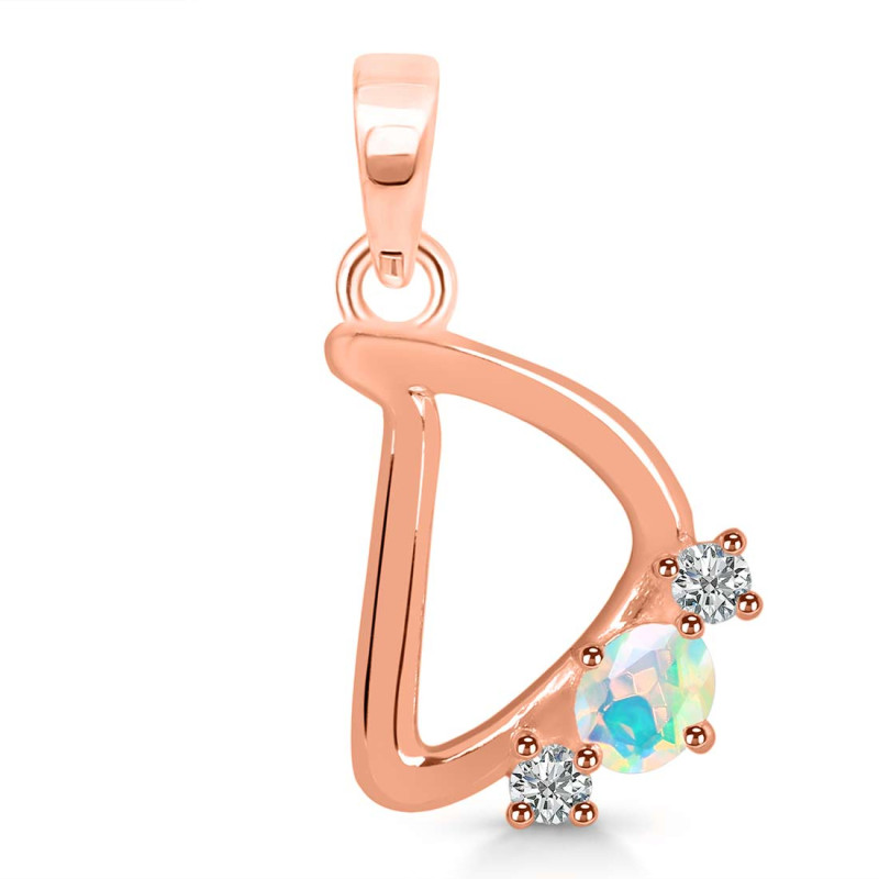 Opal & White Topaz Alphabet D Pendant OPL-RDA-56.