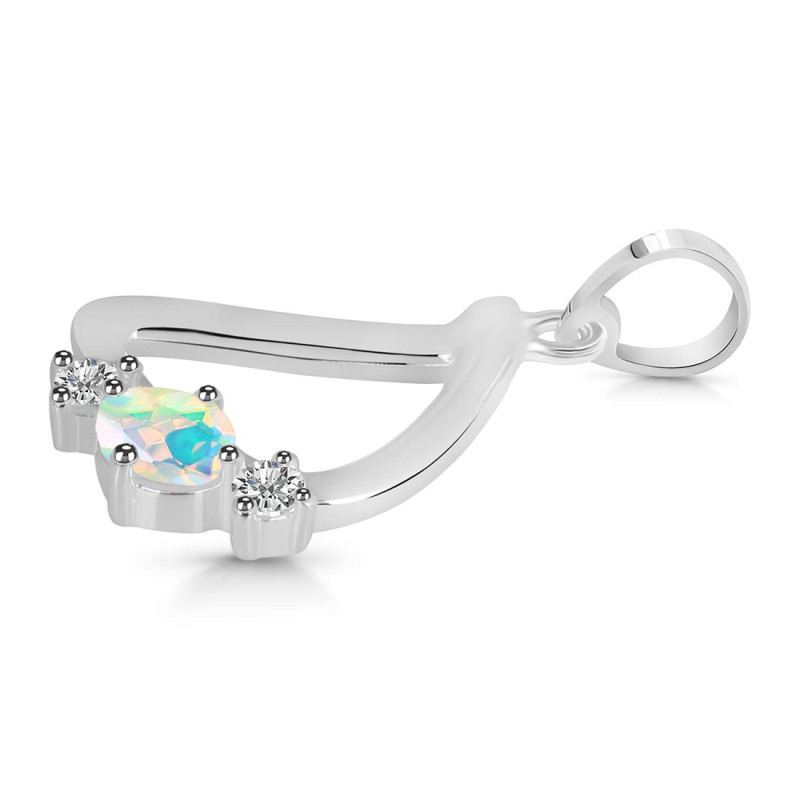Opal & White Topaz Alphabet D Pendant