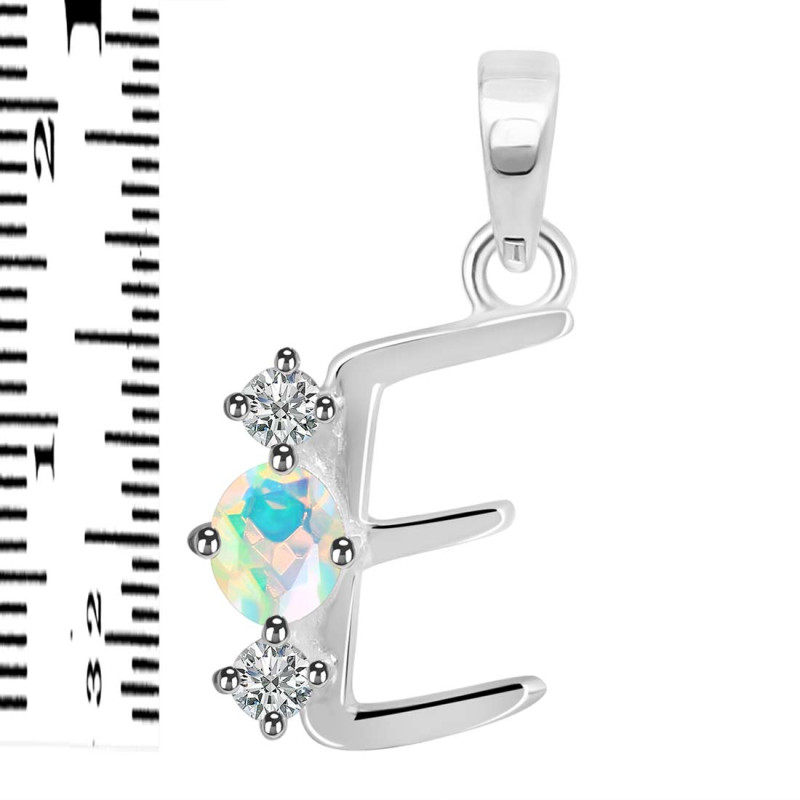 Opal & White Topaz Alphabet E Pendant OPL-RDA-57.