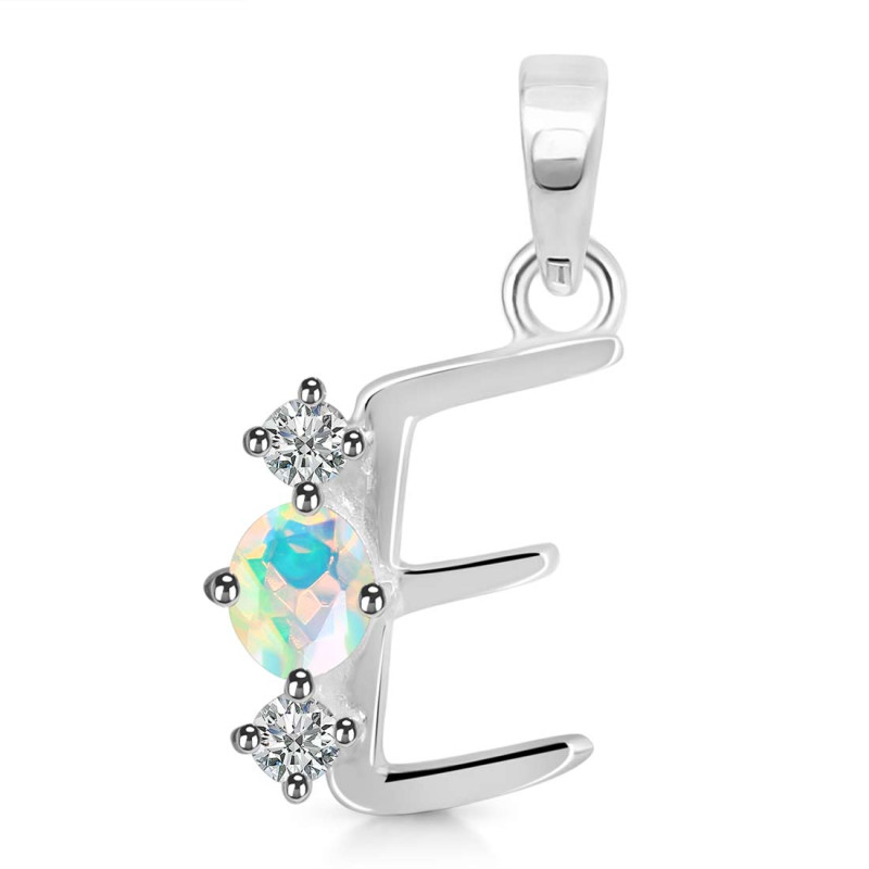 Opal & White Topaz Alphabet E Pendant OPL-RDA-57.