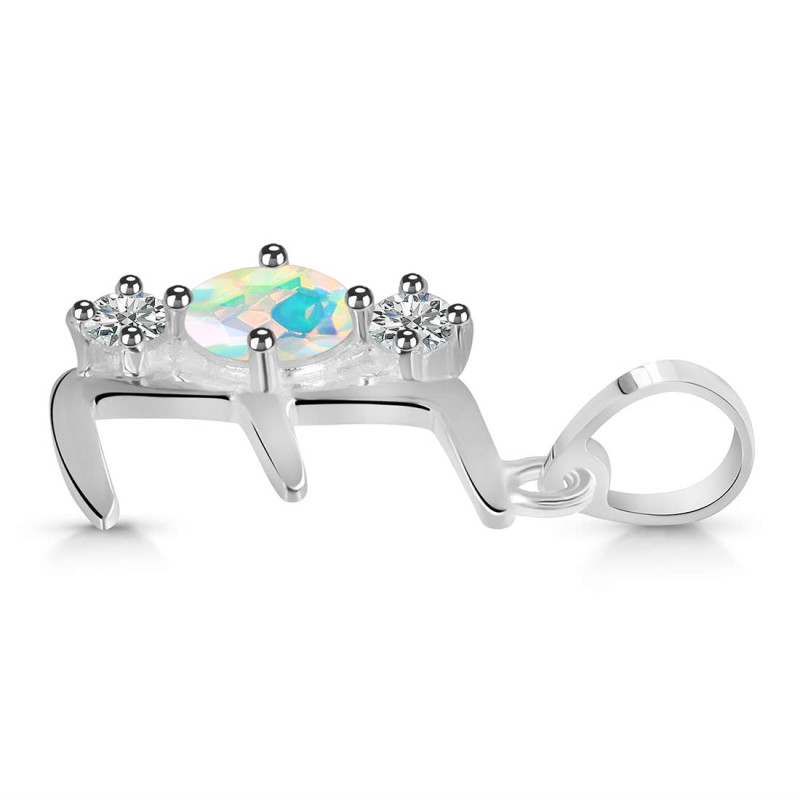 Opal & White Topaz Alphabet E Pendant