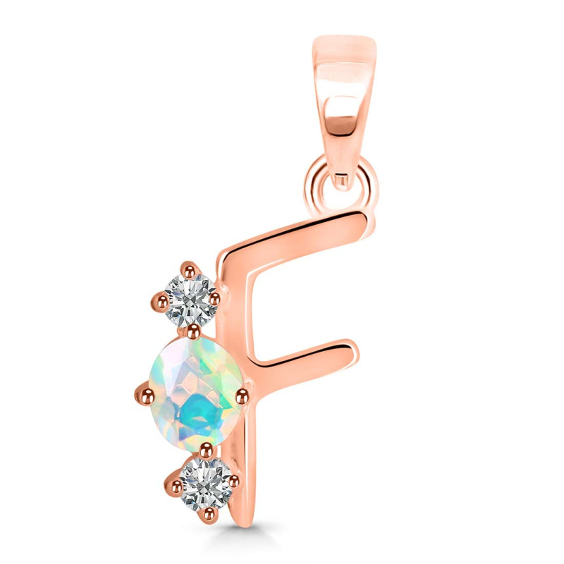 Opal & White Topaz Alphabet F Pendant OPL-RDA-58.