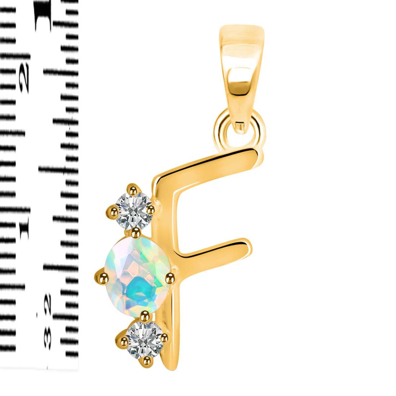 Opal & White Topaz Alphabet F Pendant OPL-RDA-58.