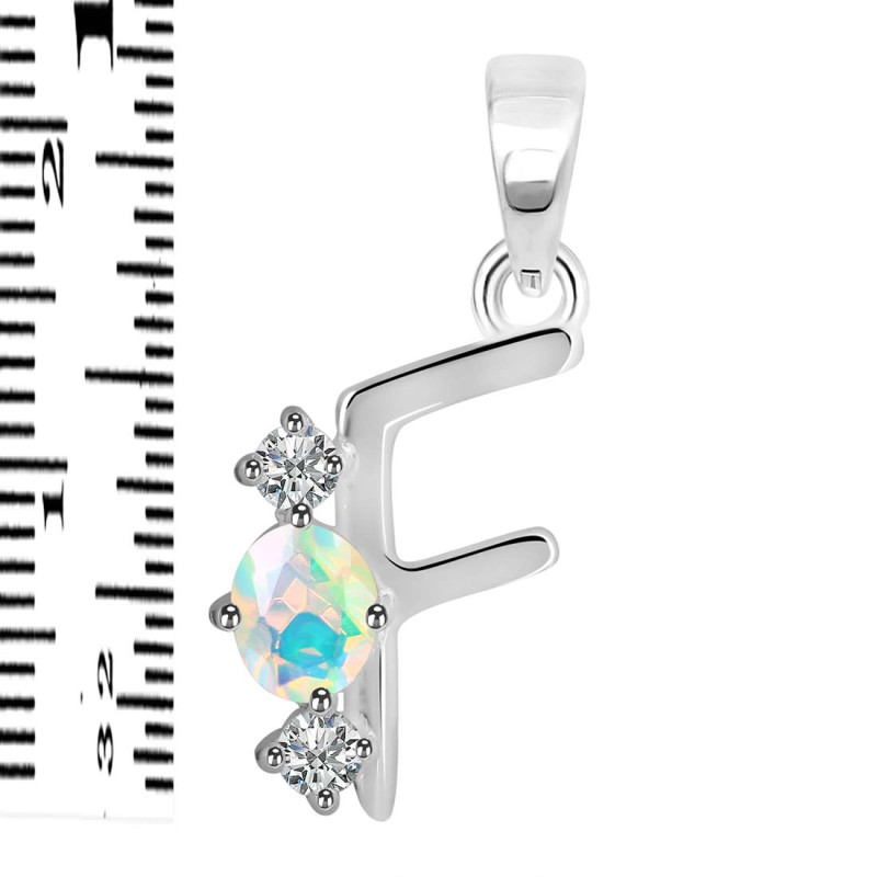 Opal & White Topaz Alphabet F Pendant OPL-RDA-58.