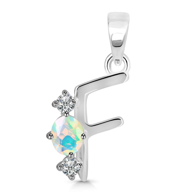 Opal & White Topaz Alphabet F Pendant OPL-RDA-58.