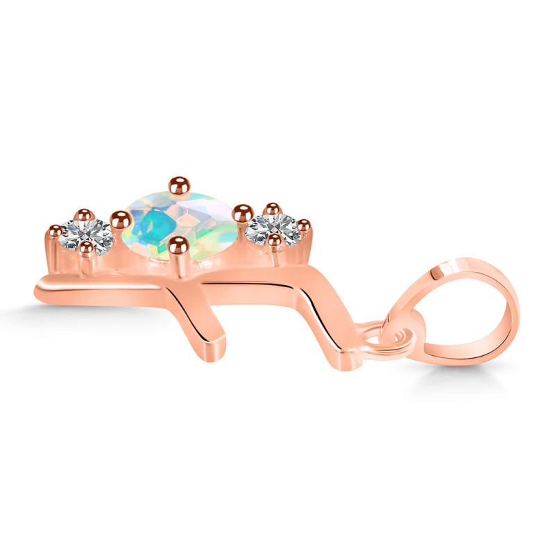 Opal & White Topaz Alphabet F Pendant OPL-RDA-58.