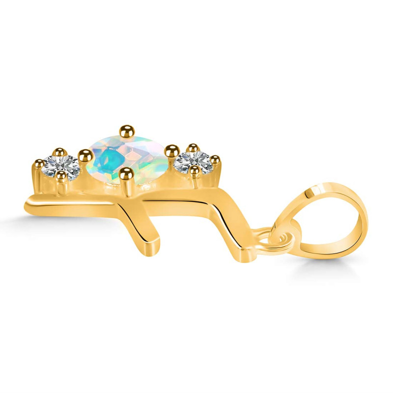 Opal & White Topaz Alphabet F Pendant OPL-RDA-58.