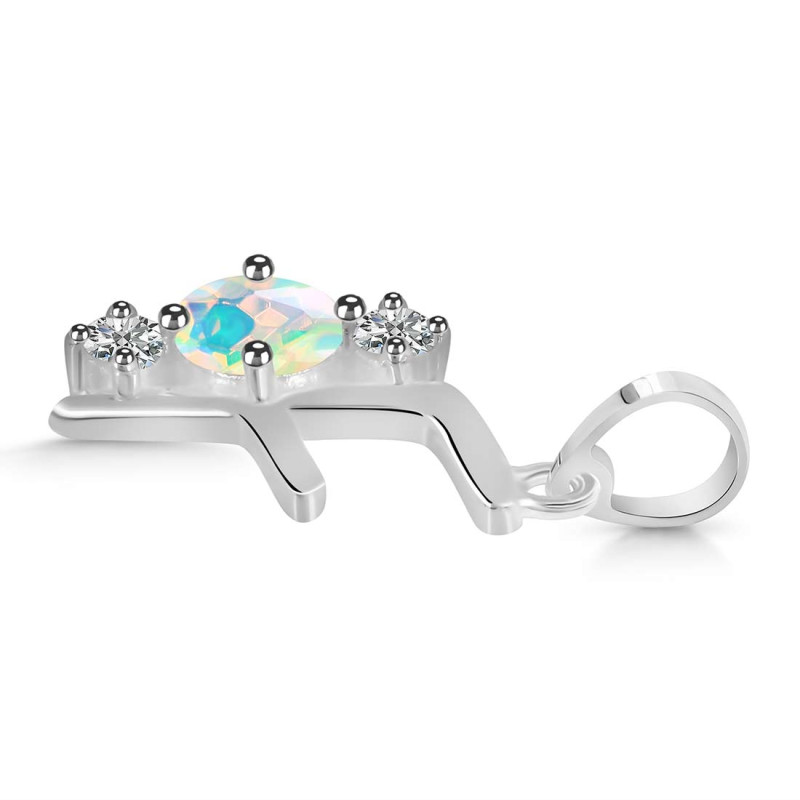 Opal & White Topaz Alphabet F Pendant
