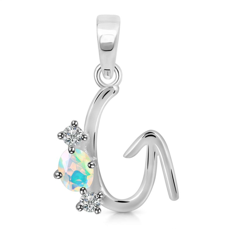 Opal & White Topaz Alphabet G Pendant OPL-RDA-59.