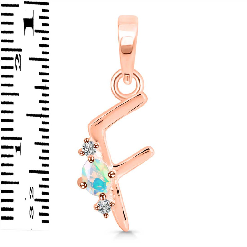 Opal & White Topaz Alphabet F Pendant OPL-RDA-6.