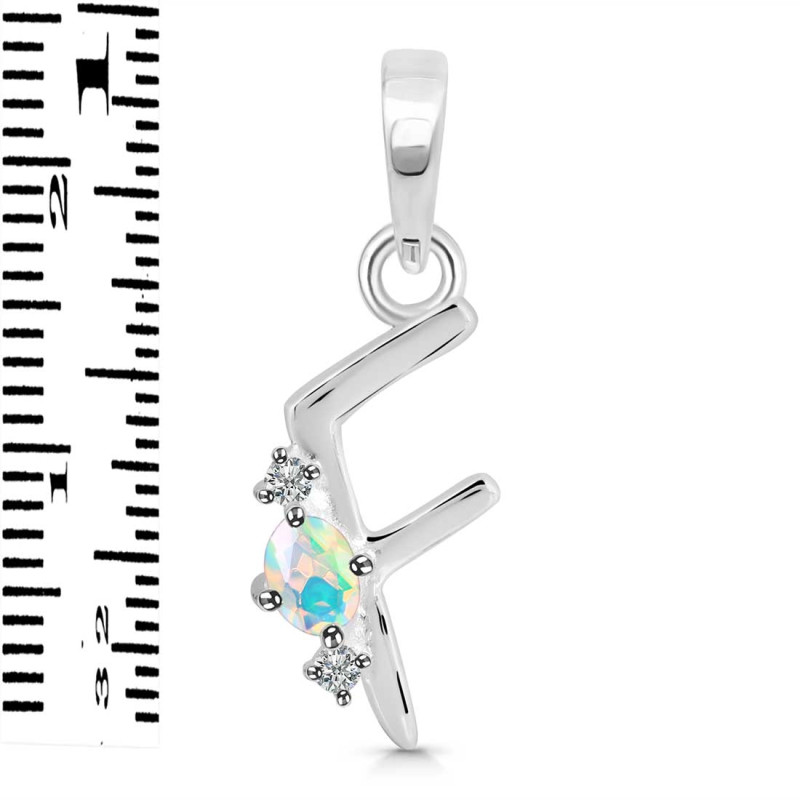 Opal & White Topaz Alphabet F Pendant OPL-RDA-6.