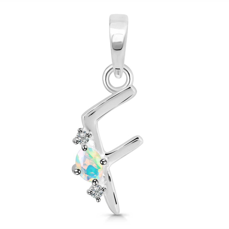 Opal & White Topaz Alphabet F Pendant OPL-RDA-6.