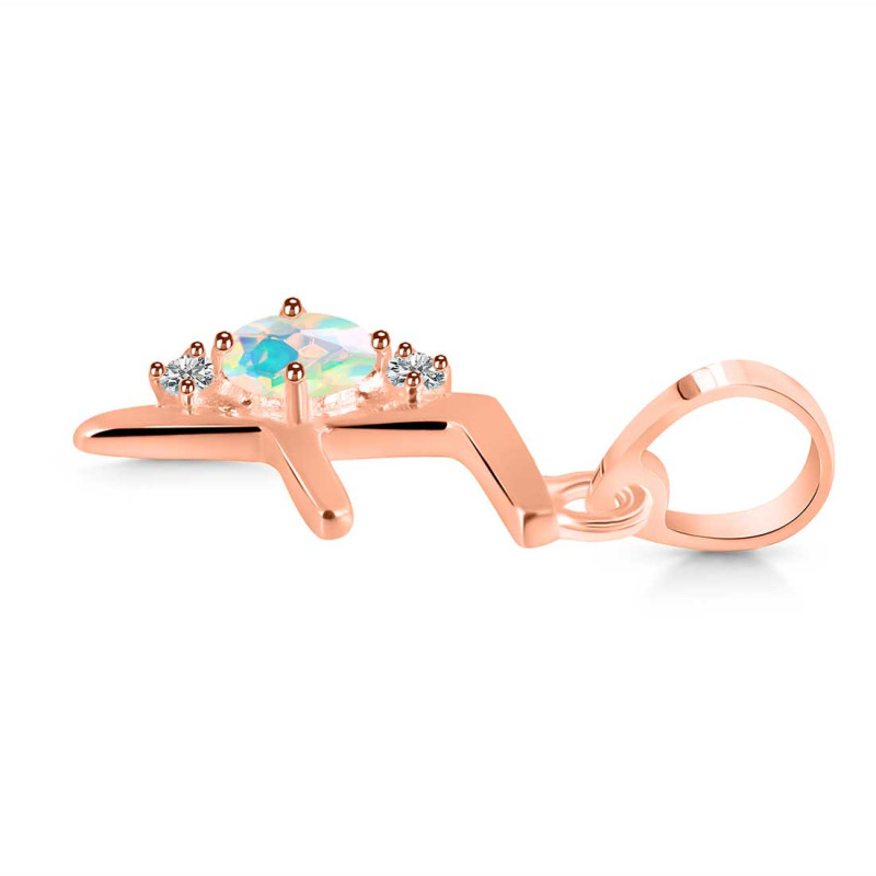 Opal & White Topaz Alphabet F Pendant OPL-RDA-6.