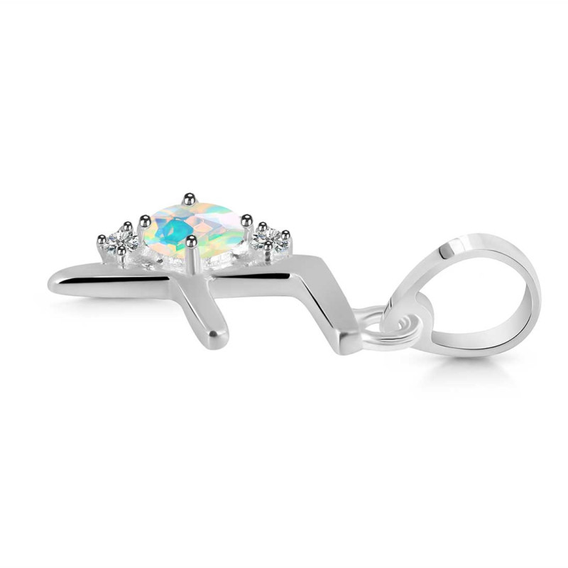 Opal & White Topaz Alphabet F Pendant