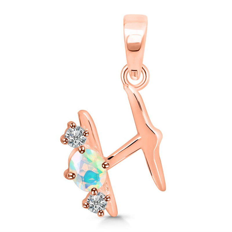 Opal & White Topaz Alphabet H Pendant OPL-RDA-60.