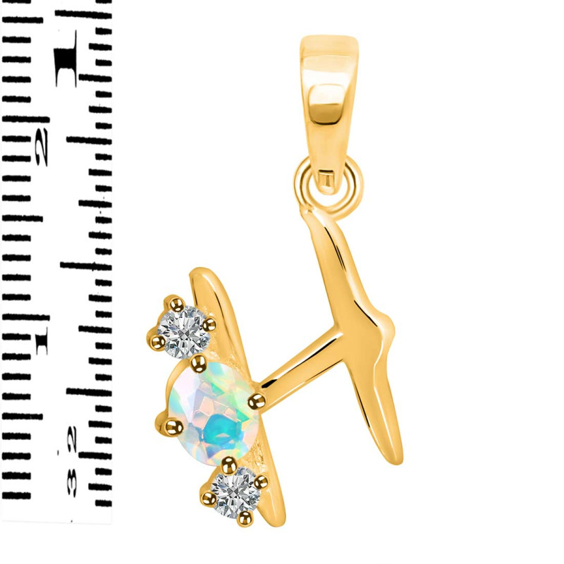 Opal & White Topaz Alphabet H Pendant OPL-RDA-60.