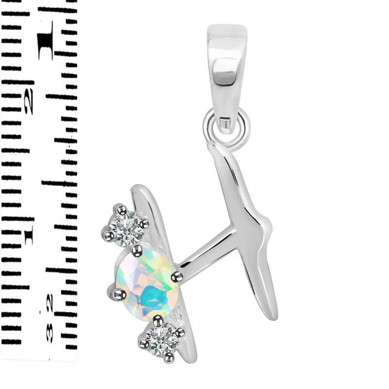 Opal & White Topaz Alphabet H Pendant OPL-RDA-60.