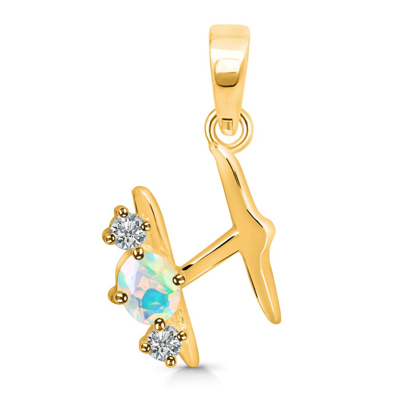 Opal & White Topaz Alphabet H Pendant OPL-RDA-60.