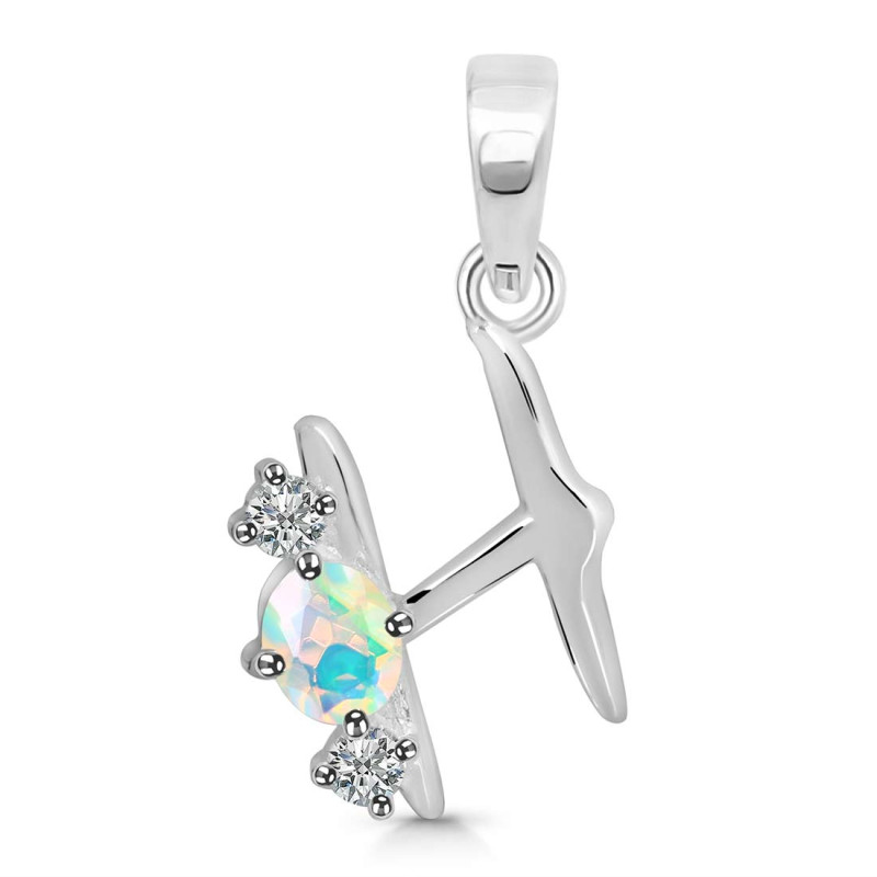 Opal & White Topaz Alphabet H Pendant OPL-RDA-60.