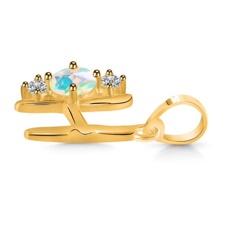 Opal & White Topaz Alphabet H Pendant OPL-RDA-60.