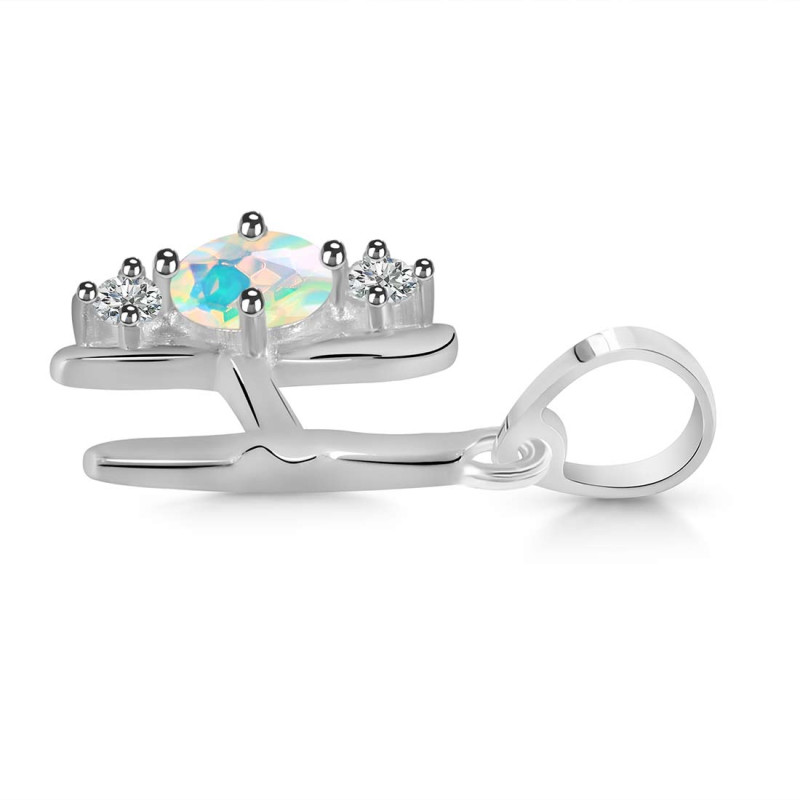 Opal & White Topaz Alphabet H Pendant