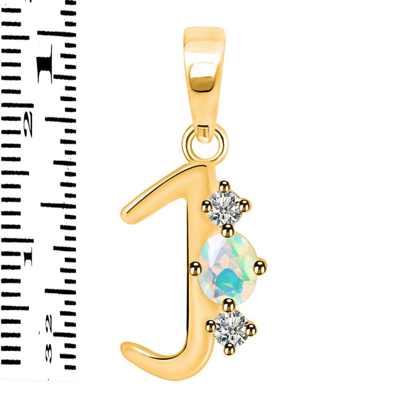 Opal & White Topaz Alphabet J Pendant OPL-RDA-62.