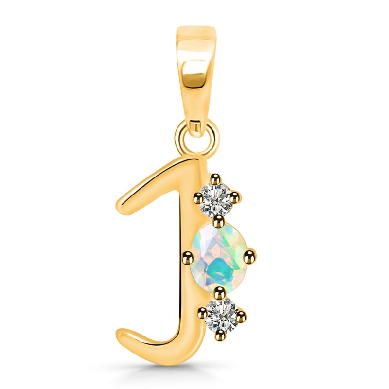 Opal & White Topaz Alphabet J Pendant OPL-RDA-62.