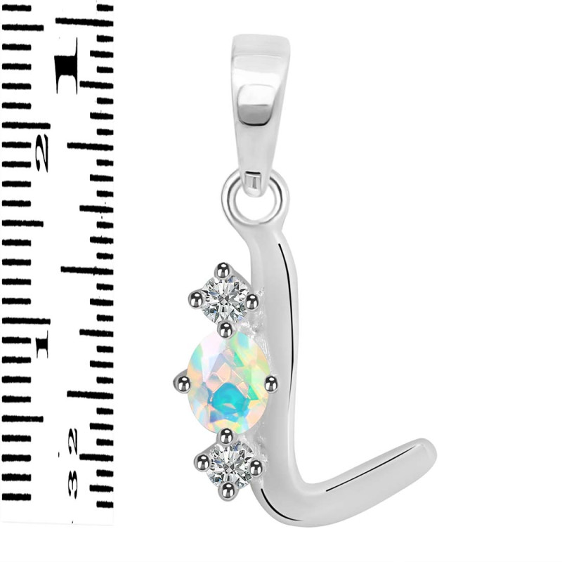 Opal & White Topaz Alphabet L Pendant OPL-RDA-64.