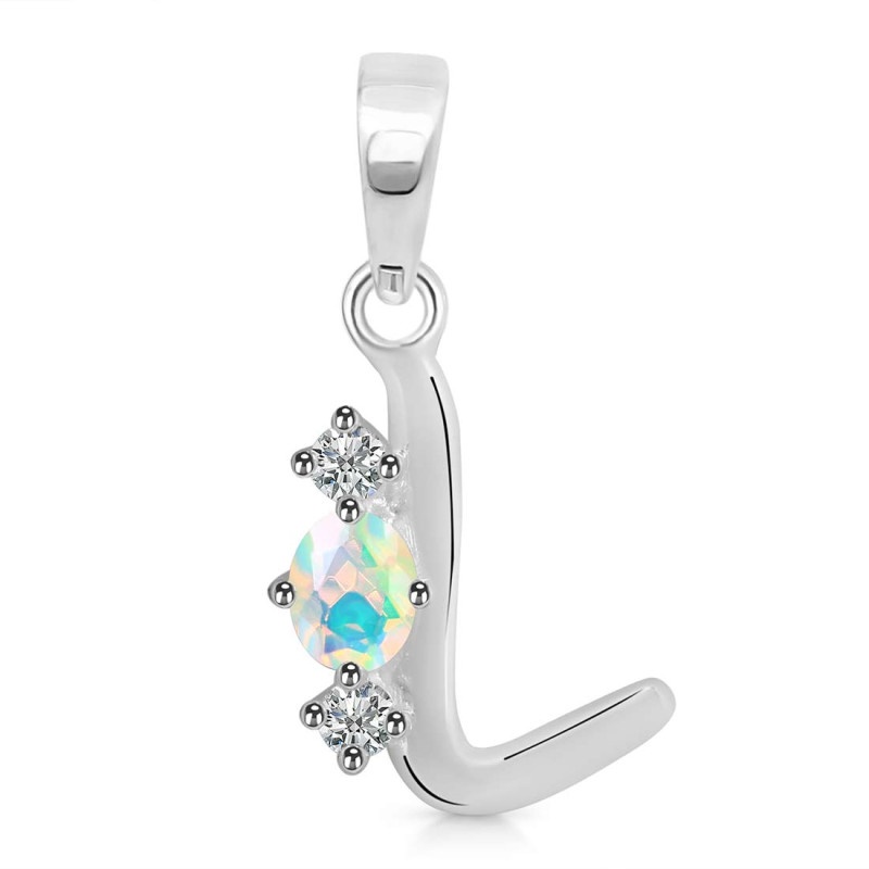 Opal & White Topaz Alphabet L Pendant OPL-RDA-64.