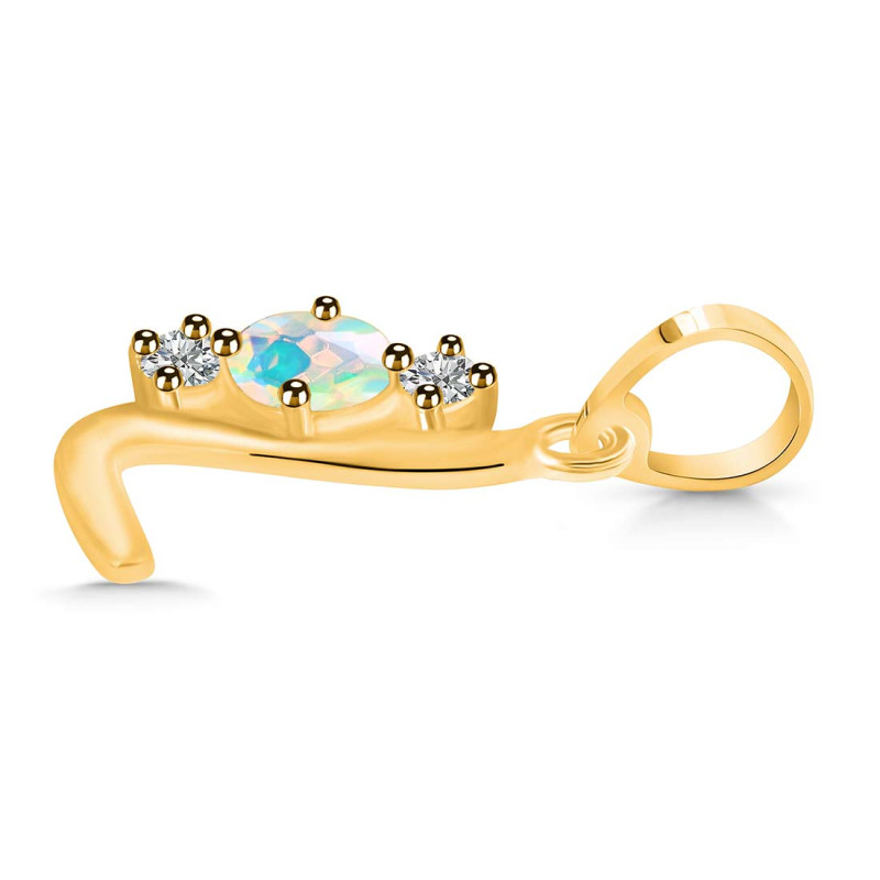 Opal & White Topaz Alphabet L Pendant OPL-RDA-64.