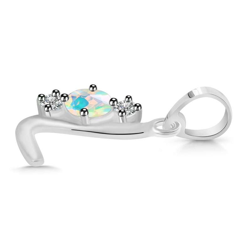 Opal & White Topaz Alphabet L Pendant