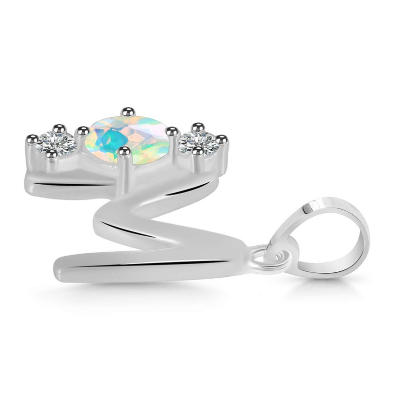 Opal & White Topaz Alphabet M Pendant