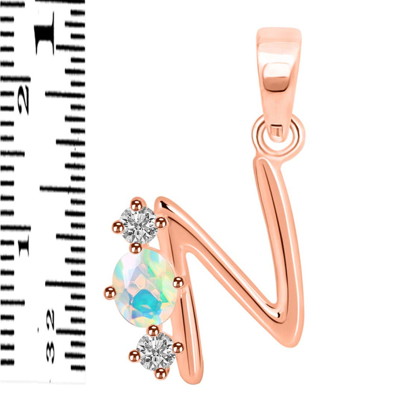 Opal & White Topaz Alphabet N Pendant OPL-RDA-66.