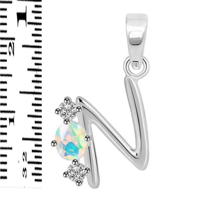 Opal & White Topaz Alphabet N Pendant OPL-RDA-66.