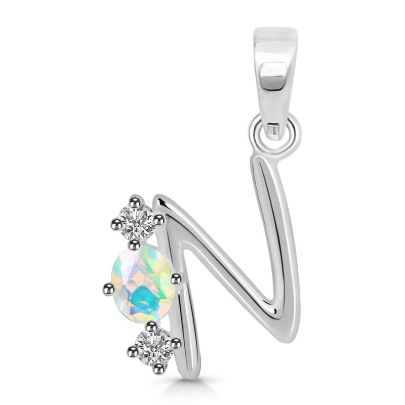 Opal & White Topaz Alphabet N Pendant OPL-RDA-66.