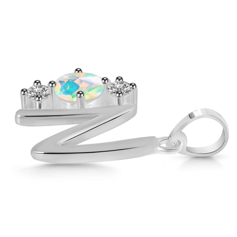 Opal & White Topaz Alphabet N Pendant