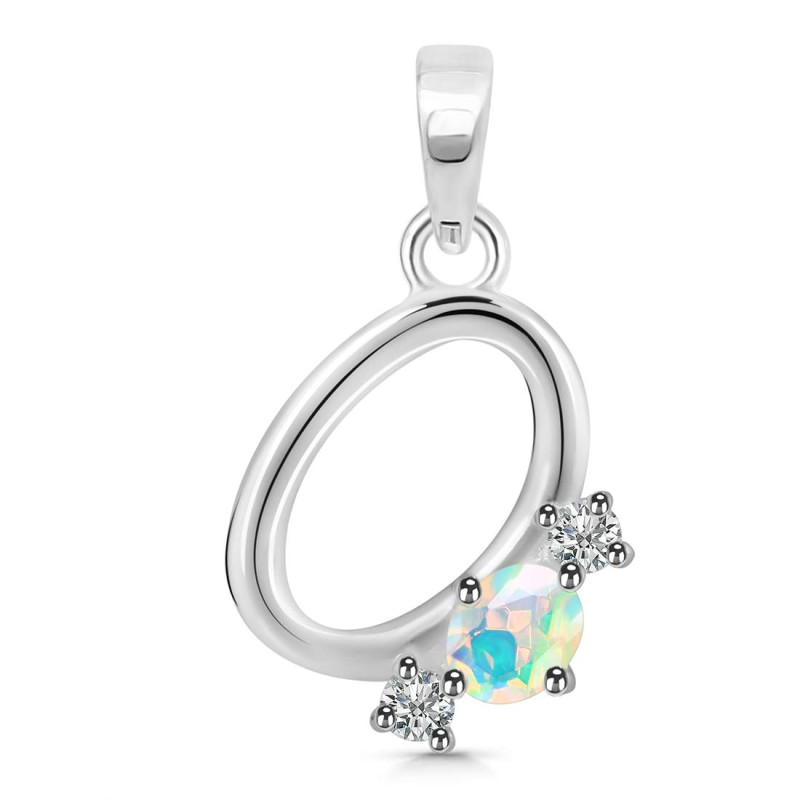 Opal & White Topaz Alphabet O Pendant OPL-RDA-67.