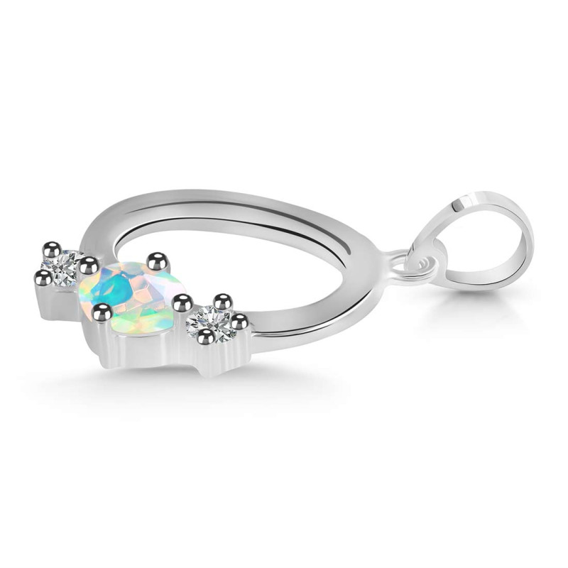 Opal & White Topaz Alphabet O Pendant