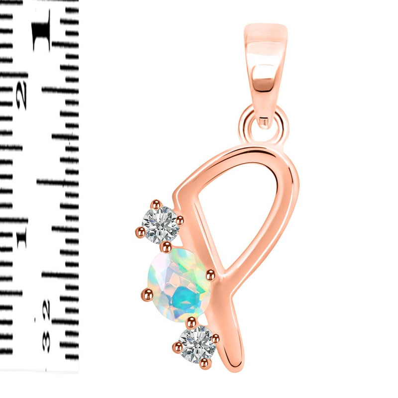 Opal & White Topaz Alphabet P Pendant OPL-RDA-68.