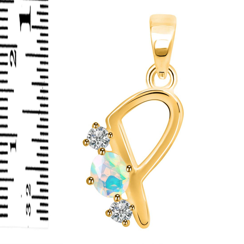 Opal & White Topaz Alphabet P Pendant OPL-RDA-68.