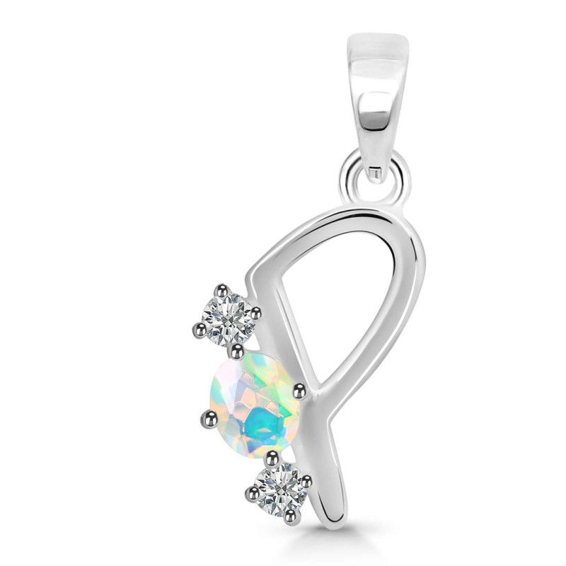 Opal & White Topaz Alphabet P Pendant OPL-RDA-68.