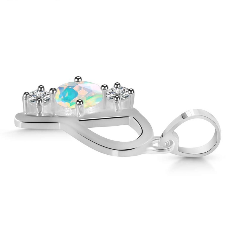 Opal & White Topaz Alphabet P Pendant